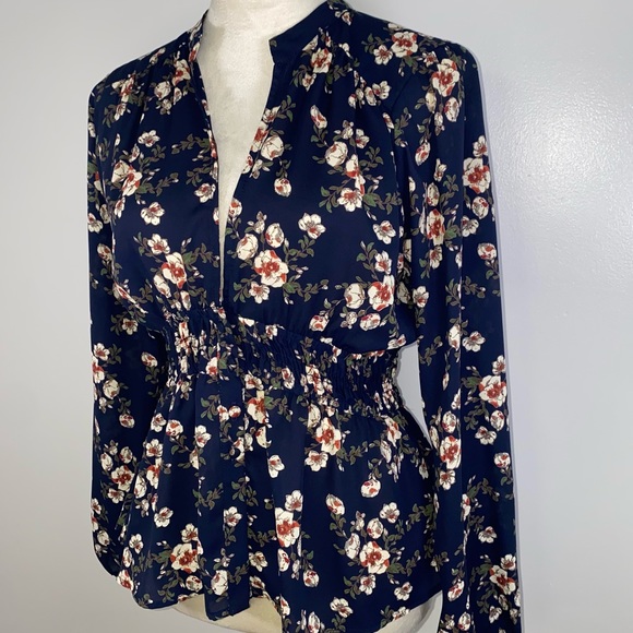 Veronica M. Floral button up long sleeve smocked waist blouse size S - Picture 1 of 11